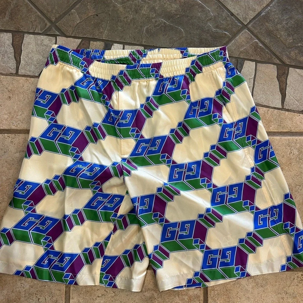 Men's Gucci, 3-D monogram silk twin shorts size 52/extra large made in Italy